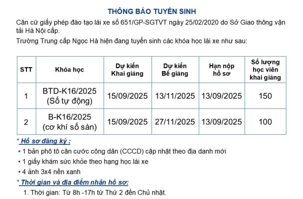 Khóa học lái xe ô tô tháng 9 năm 2025
